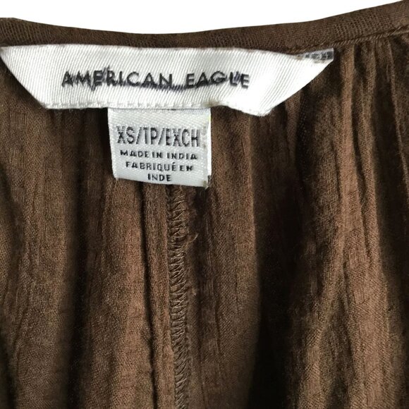 AMERICAN EAGLE Women's Chocolate Brown Boho Oversized Button Front Top XS Fall - Picture 3 of 7